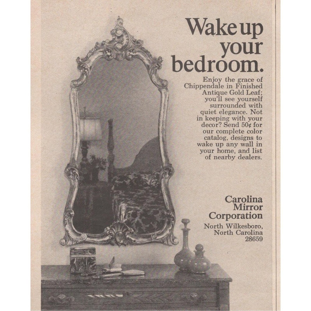 Carolina Mirror Chippendale Bedroom North Wilkesboro NC Vintage Print Ad 1970
